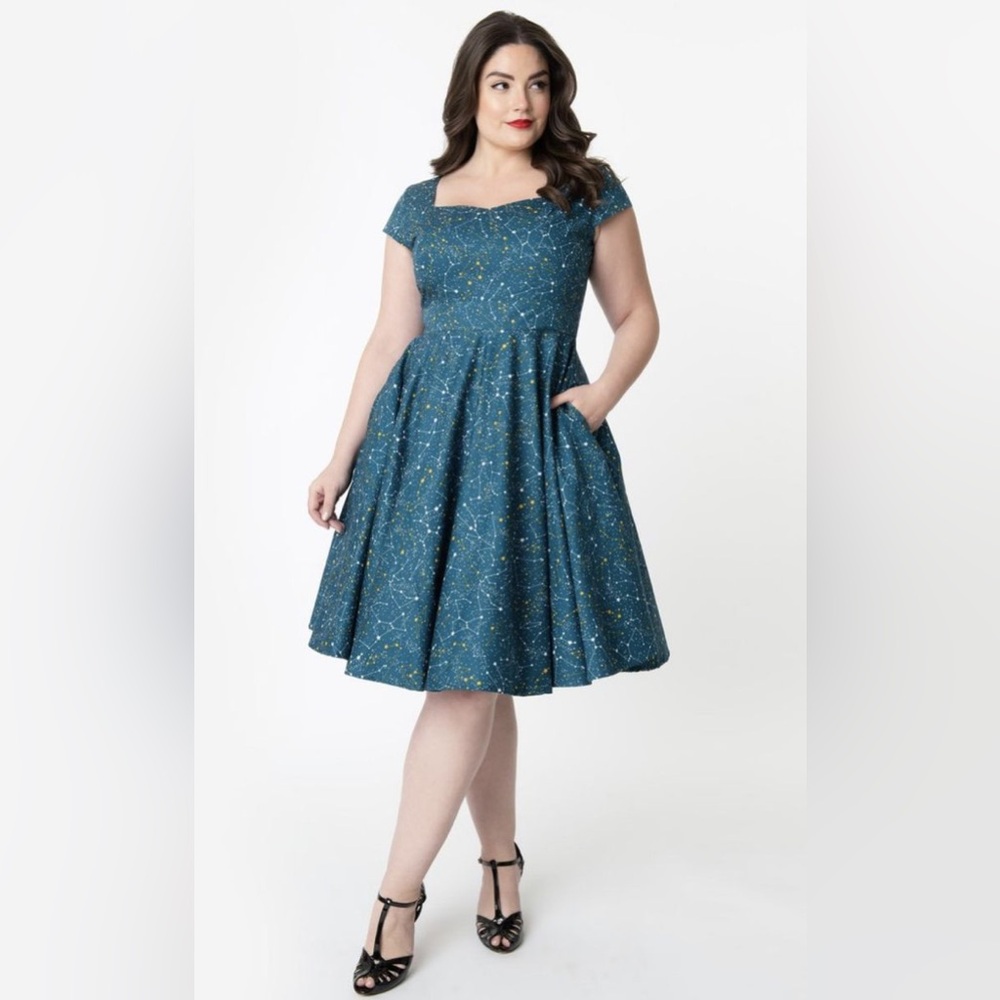 Modcloth Blue and Yellow A-Line Dress - Picture 2 of 8
